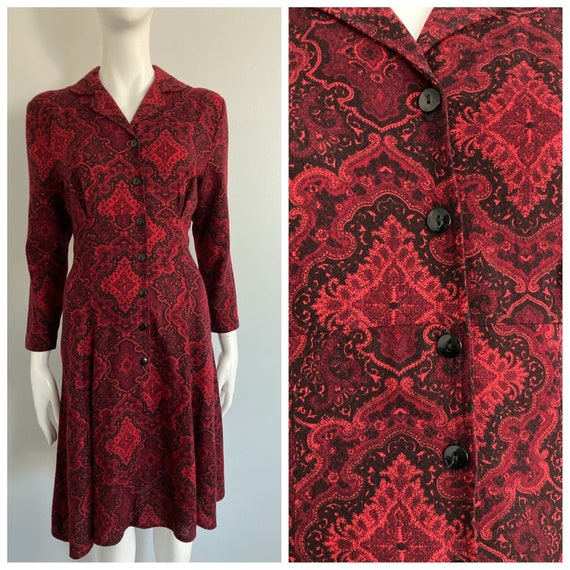 70s Does 40s Lightweight Wool Dress, Size S - image 1