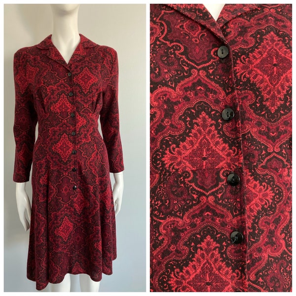 70s Does 40s Lightweight Wool Dress, Size S