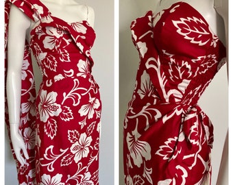 1950s Hawaiian Sarong Dress by Royal Hawaiian, Size S, 1950s Tiki Dress