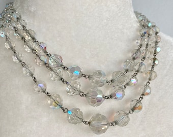 1950s Aurora-borealis Layered Crystal Necklace