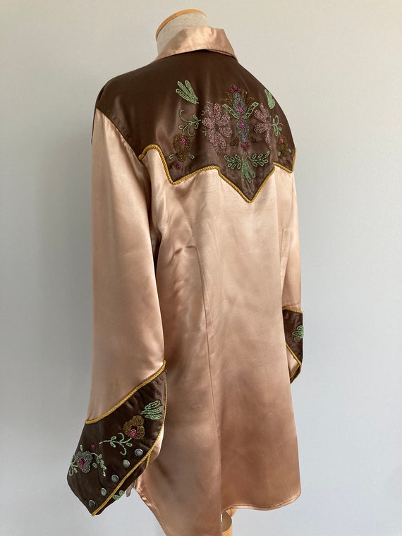 1940/50s Beaded Embroidered Satin Western Shirt, … - image 10
