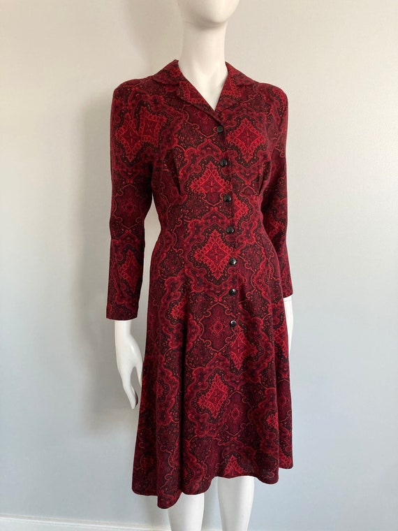 70s Does 40s Lightweight Wool Dress, Size S - image 2