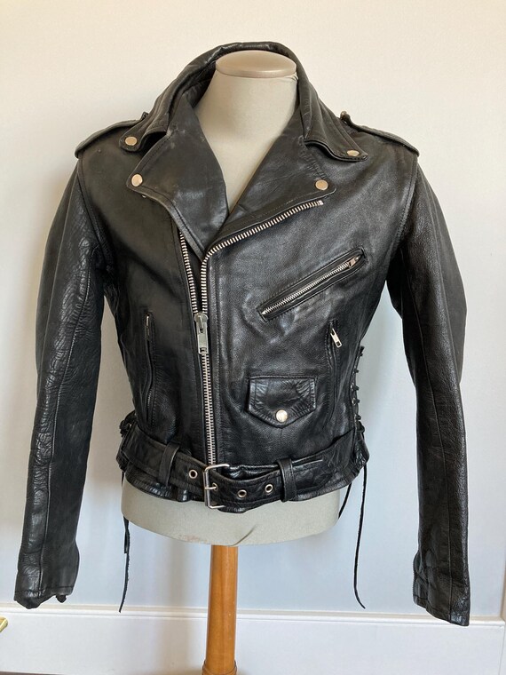 Men's 1970s Black Leather Biker Jacket - Etsy