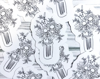 5 PACK - Farm Flower Sticker - Waterproof/Shiny - Vintage Flowers - Hand Drawn Flowers