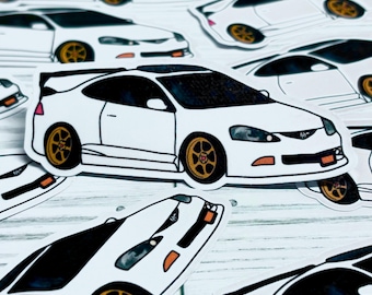 5 PACK - Custom Drawing of White Acura RSX Sticker (Waterproof) - Car lovers - Cute Sticker - Modified Car