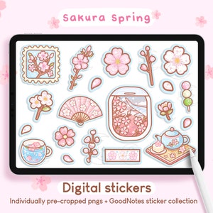 Sakura Frühlingsaufkleber | Goodnotes Digital Planner Niedlicher Kawaii japanischer Kirschblüten-Japan-iPad-Aufkleber, Journal, vorgeschnittene PNG-Ausdrucke