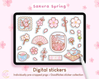 Sakura Spring Stickers | Goodnotes Digital Planner Cute Kawaii Japanese cherry blossom japan iPad Sticker, Journal Precropped PNG Printables