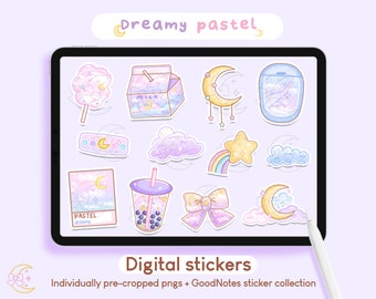 Dreamy Pastel Sky Digital Stickers | GoodNotes Stickers, Aesthetic Kawaii Sticker Pack for iPad, Planner Journal, Precropped PNG Printables