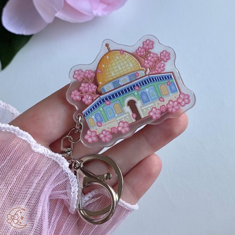 Mosque Keychain Dome of the Rock Masjid Al Aqsa Acrylic Keychain, Cute Cherry Blossom ...