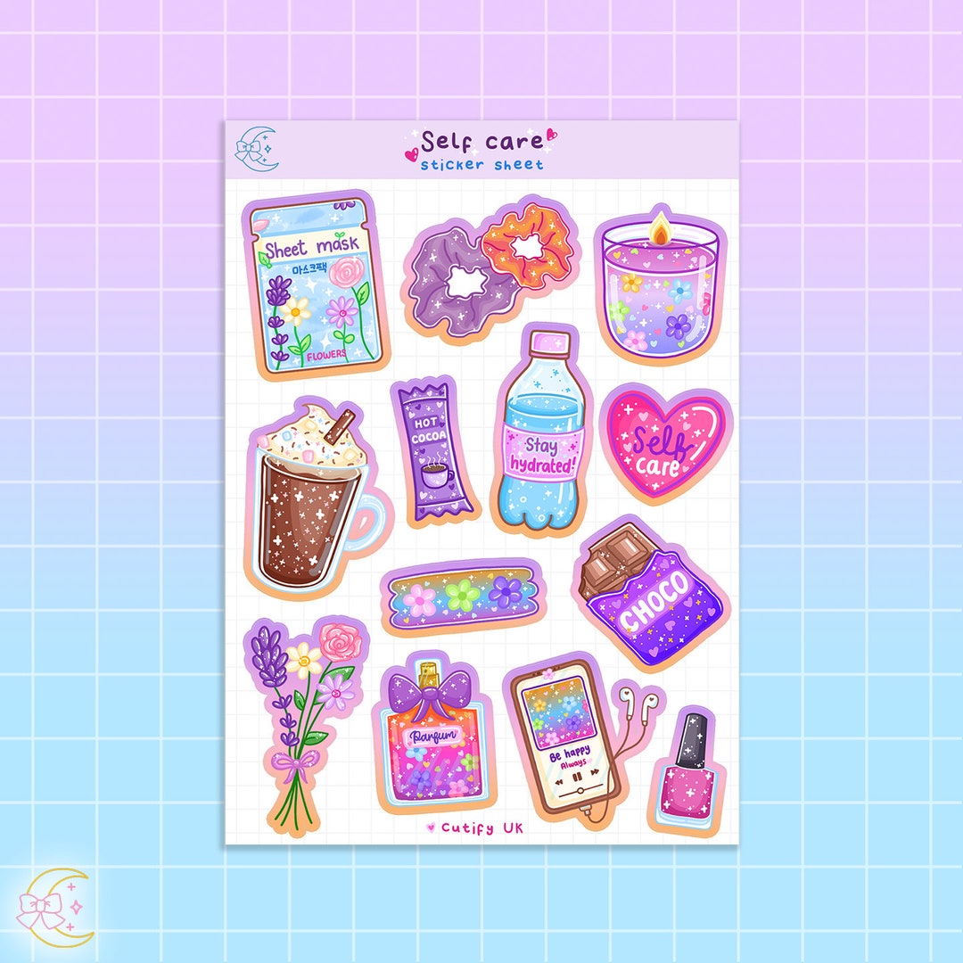 Self Care Sticker Sheet Aesthetic, Self Love, Pamper Session, Face Mask ...