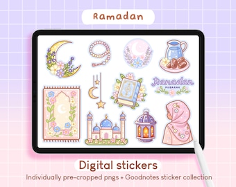Islamic Ramadan Stickers | Goodnotes Digital Planner Cute Kawaii Islam Muslim Hijabi Quran Prayer iPad Sticker, Journal PNG Printables