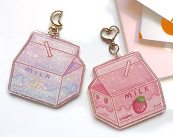 Cute Kawaii Milk Carton Keychains - strawberry milk, dreamy, pastel, moon, aesthetic, anime, resin large keychain handbag charm decoration