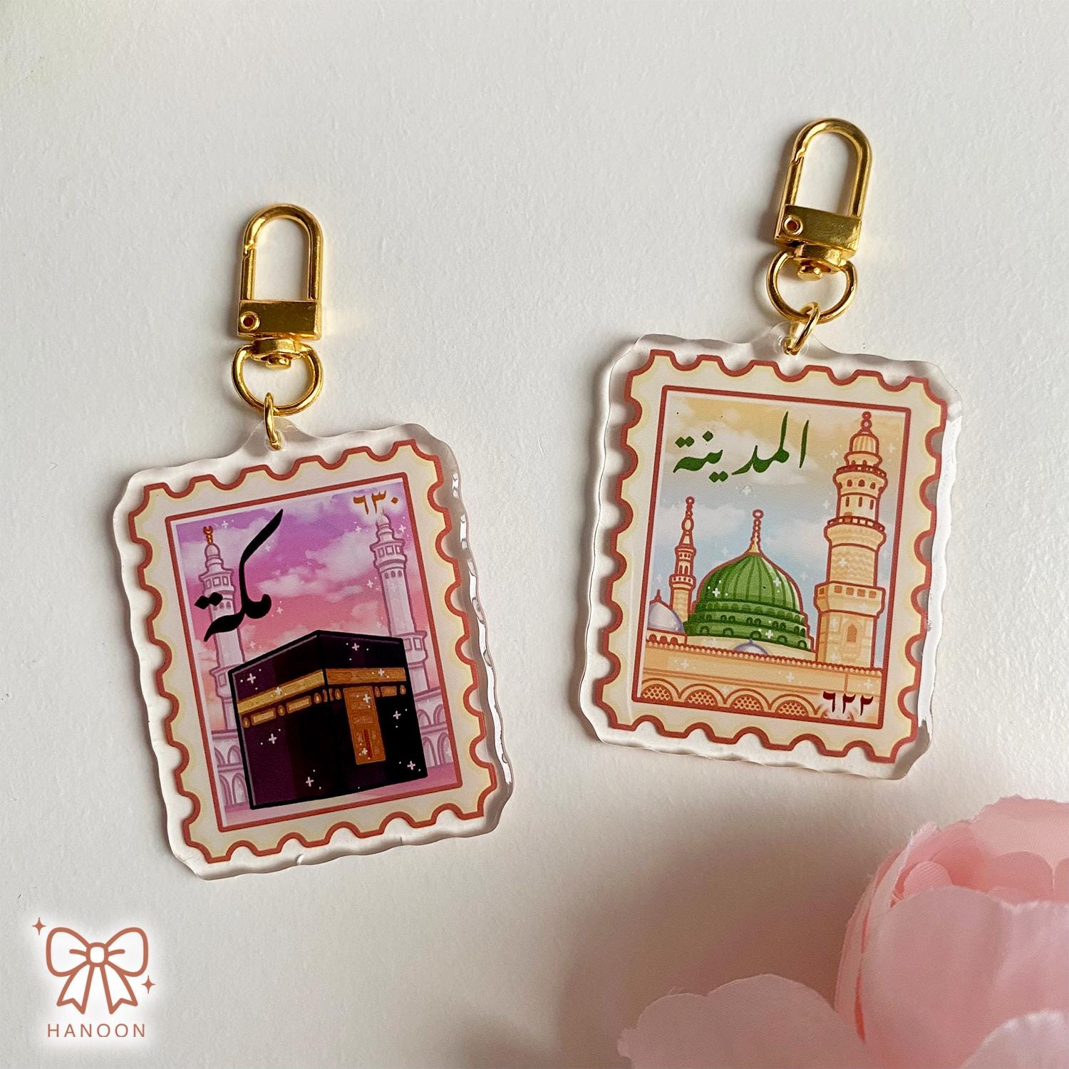Mosque Keychain Mecca & Madinah Stamp Keychains, Kaaba, Masjid Al Haram, Nabawi Mosque ...