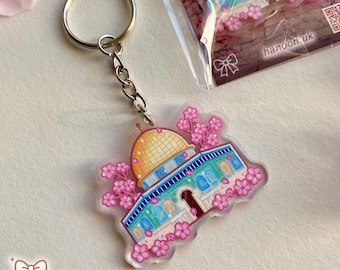 Dome of the Rock Masjid al Aqsa Acrylic Keychain, cute cherry blossom flowers, mosque, spring, islamic Palestine, eid accessory gift for her