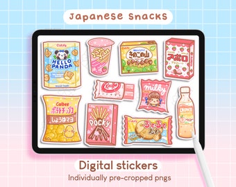 Japanese Snacks Stickers | Goodnotes Digital Planner Cute Kawaii Japanese Asian Food Candy iPad Sticker, Journal Precropped PNG Printables