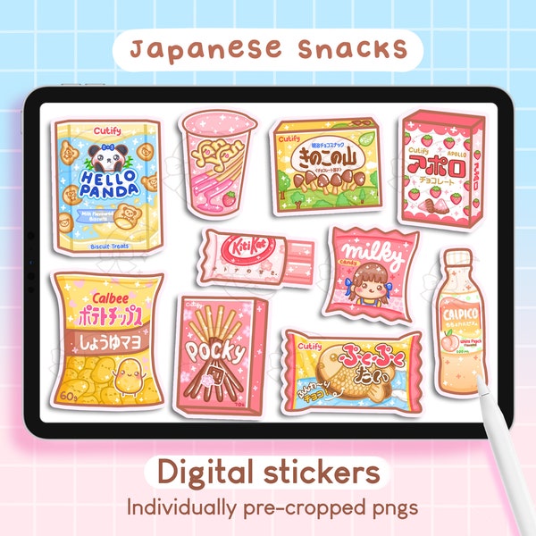 Japanese Snacks Stickers | Goodnotes Digital Planner Cute Kawaii Japanese Asian Food Candy iPad Sticker, Journal Precropped PNG Printables