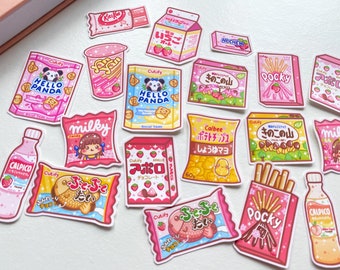 10x Japanese Snacks die cut sticker pack - set of 10 cute asian snacks, kawaii, aesthetic, japan, stationery, japanese food, waterproof deco