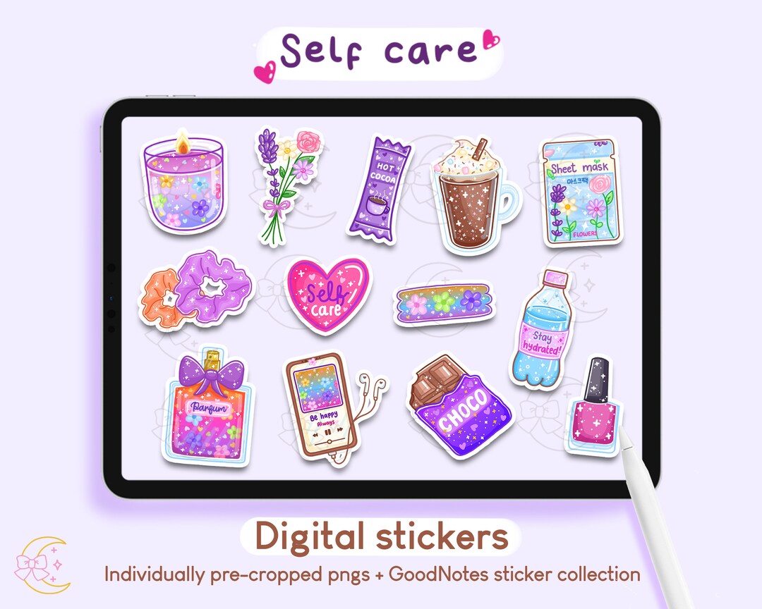 Self Care Digital Stickers | Goodnotes Stickers, Cute Kawaii Aesthetic ...