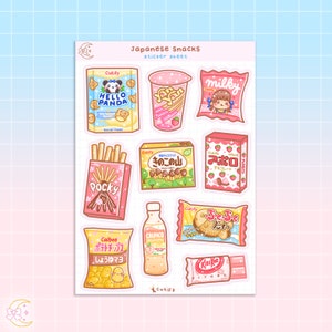 Stickervel Japanse snacks - schattige, Aziatische snacks, kawaii, Japan, konbini, zoet, snoep, decostickers voedseldagboekplanner
