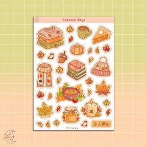 Feuille d'autocollants des jours d'automne - autocollants kawaii d'automne mignons, météo pull, feuilles de la nature, cadeau pour les amateurs de papeterie, déco d'agenda