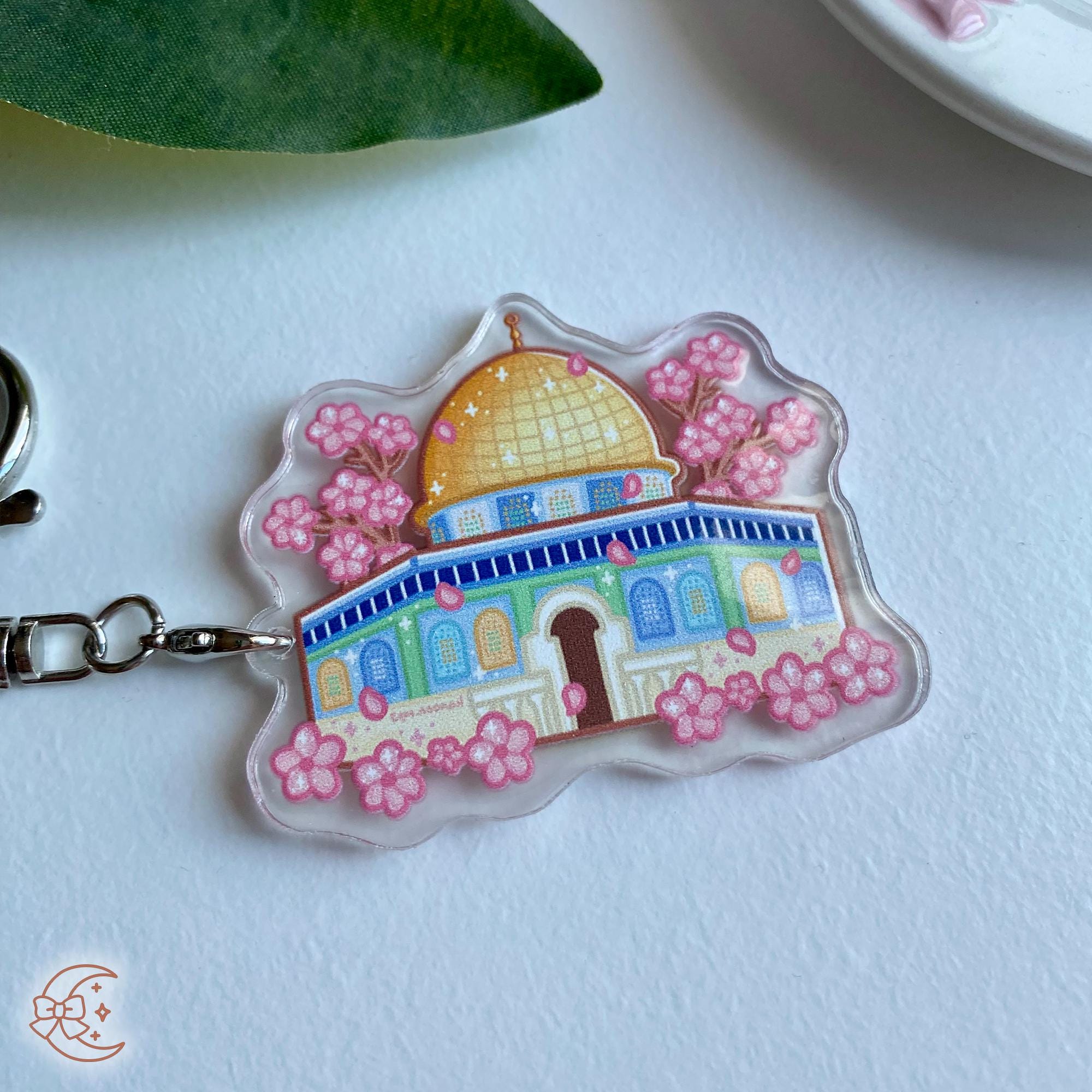 Mosque Keychain Dome of the Rock Masjid Al Aqsa Acrylic Keychain, Cute Cherry Blossom ...