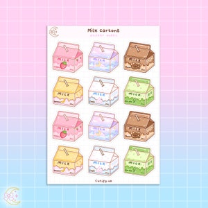 Naklejki na kartony na mleko - urocze, kawaii, estetyczne, truskawkowe, czekoladowe, bananowe, matcha, pastelowe, do napojów, naklejki do planera dziennika
