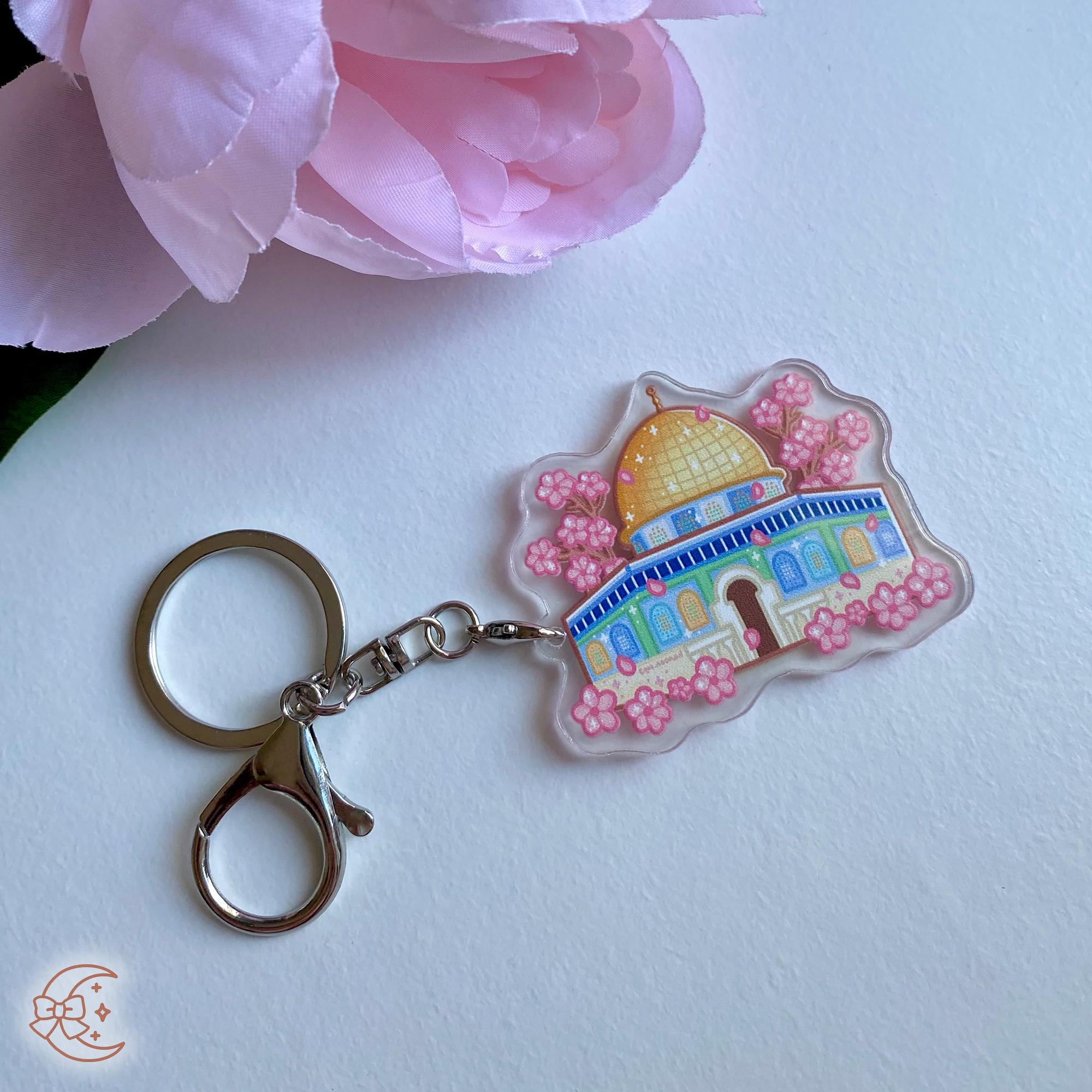 Mosque Keychain Dome of the Rock Masjid Al Aqsa Acrylic Keychain, Cute Cherry Blossom ...