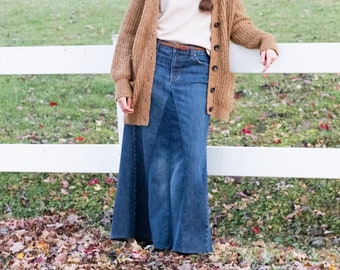 stretch denim maxi skirt