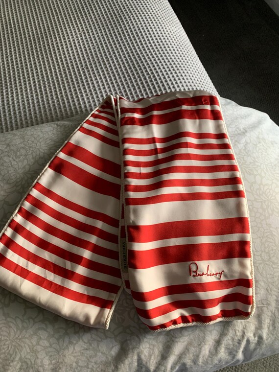 Auth Vintage Burberry Silk Scarf - Red & White Stripe - Etsy display picture 2