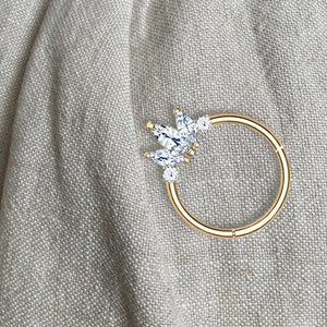 14K Solid Yellow Gold Zirconia Clicker Hoop for Septum, Daith, Helix, Nose Piercings | 16G 8mm Clicker Ring