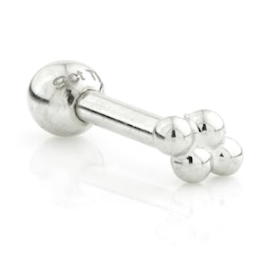 9K solid white gold dainty 4 dot barbell for helix, conch, ear cartilage piercing
