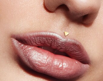14K massief gouden driehoek of zirkonia piercing met bioflex labret voor neus, lip philtrum, conch, oor kraakbeen piercing