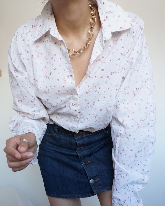 Vintage Retro Shirt Blouse with Liberty Prints Whi