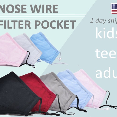 Face Mask With Filter Pocket Nose Wire Free UK Delivery Etsy