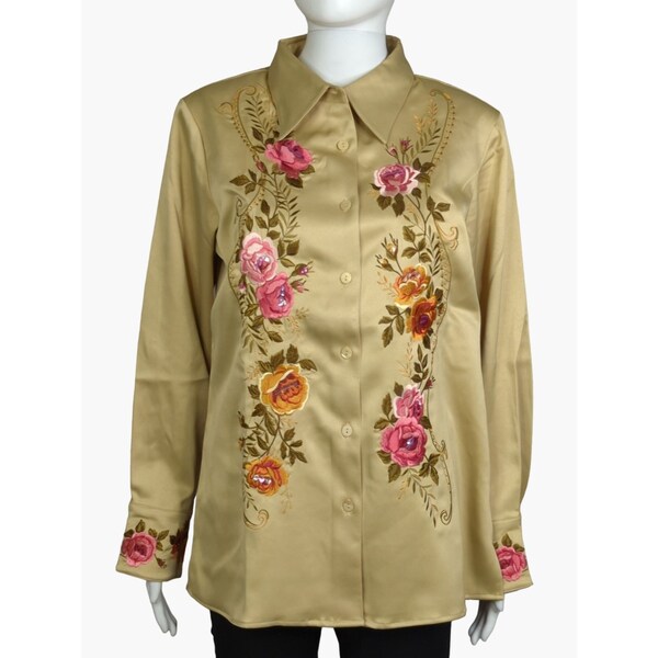 Vintage QVC Victor Costa Floral Embroidered Small button Shirt Jacket New Loose fit