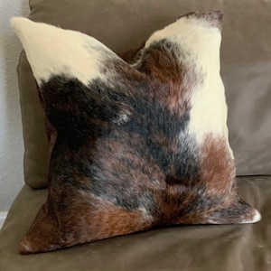 Natural hair on cowhide pillow 18” x 18”