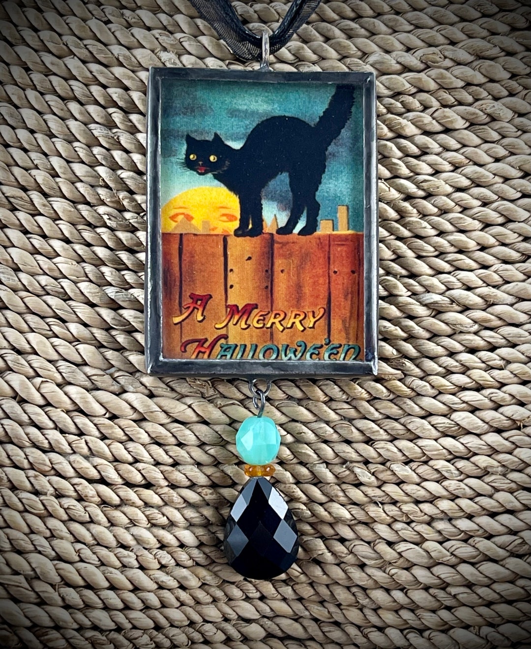 Vintage Black Cat Halloween Necklace