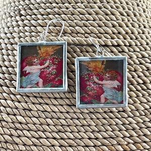 Vintage Valentinstag gelötete Anhänger Ohrringe, Valentinstag Ohrringe, gelötete Ohrringe, Ohrringe, Geschenk für sie, gelöteter Schmuck