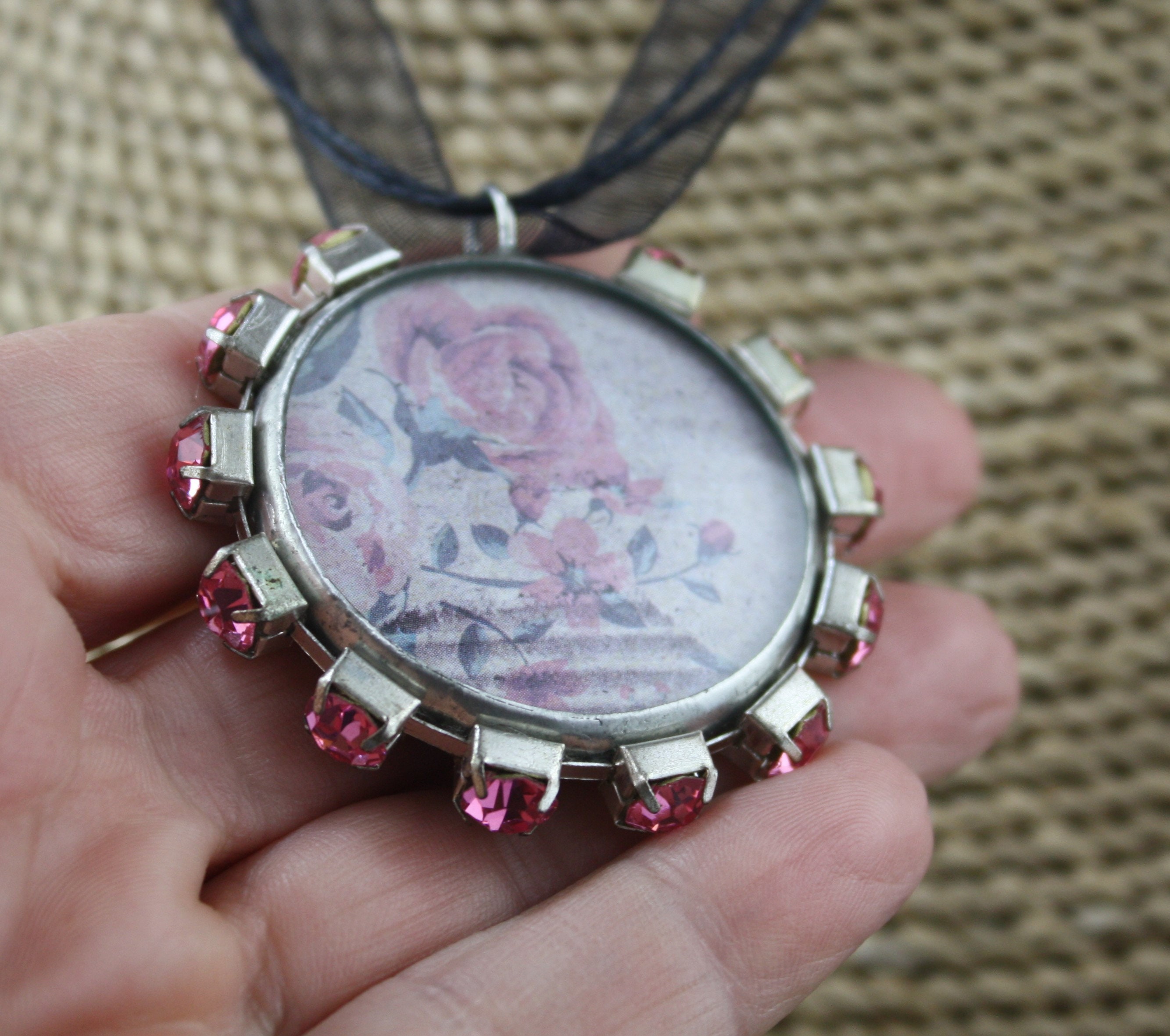 Clearance Item Pink Floral Solder Pendant, Flower Solder Pendant, Floral, Reversible Pendant