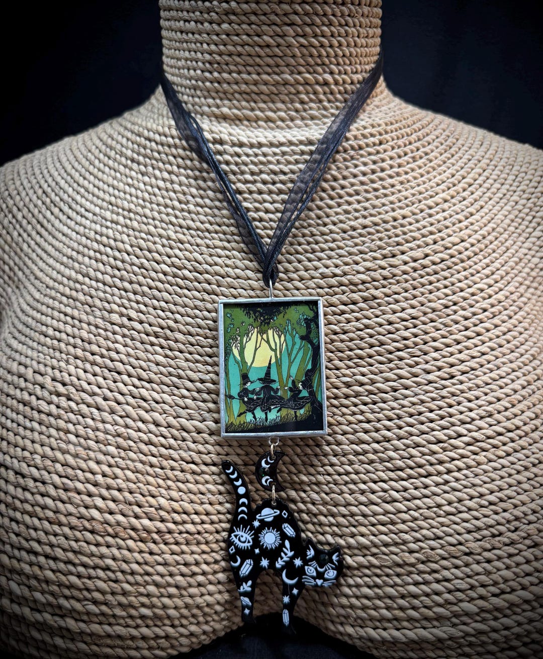 Vintage Halloween Soldered Pendant, Halloween Pendant, Witch and Black ...