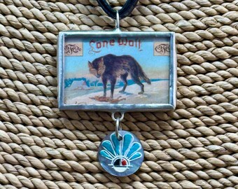Vintage Lone Wolf-hanger, lange wolf ansichtkaarthanger, coyotehanger, westerse hanger, cadeau voor haar, omkeerbare hanger, hanger, ketting