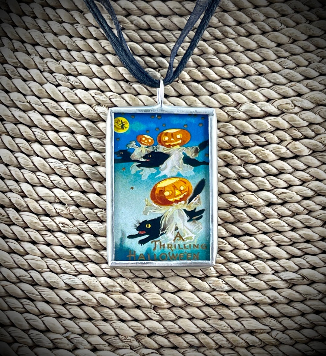 Retro Halloween Cat Soldered Pendant, Pumpkin, Witch, Ghost Pendant ...