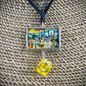 Vintage Las Vegas Grüße gelöteter Anhänger, Nevada Anhänger, Reise, Solder Anhänger, Geschenk für sie, Wendeanhänger, Anhänger, Halskette