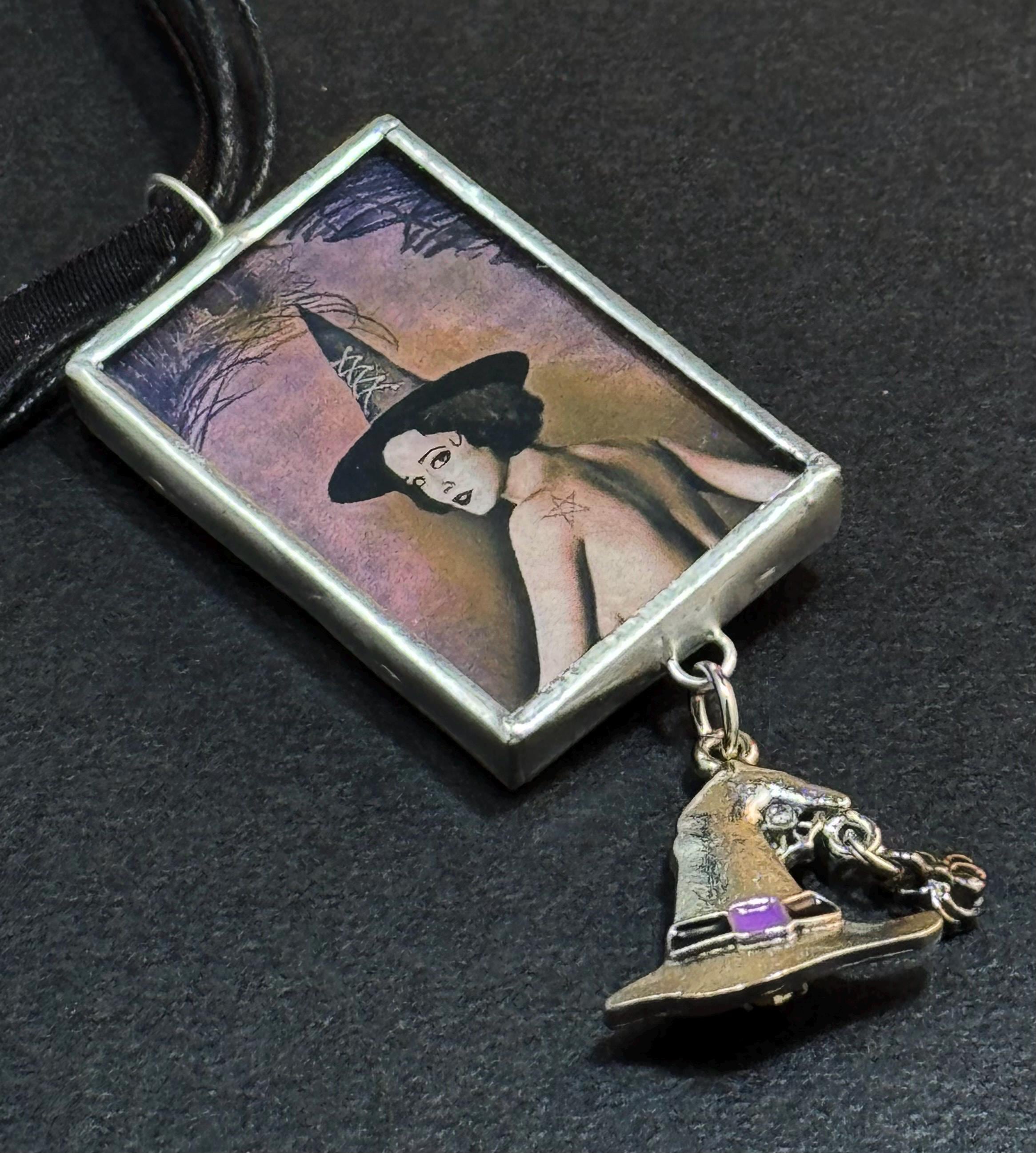 Vintage Halloween Witch Soldered Pendant, Halloween Pendant, Witch and ...