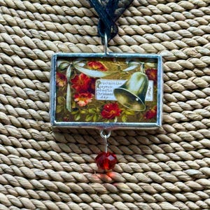 Pendentif soudé cloches de Noël vintage, pendentif père Noël, carte postale vintage, pendentif réversible, cadeau pour elle, collier, bijoux