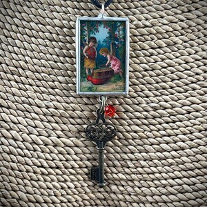 Valentinstag gelöteter Anhänger, Engel und Herzen Anhänger, Vintage Postkarte, Geschenk der Liebe, Geschenk für sie, Wendeanhänger, Halskette, Schmuck