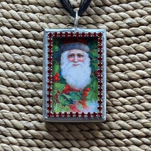 Pendentif soudé père Noël vintage, pendentif père Noël Noël, carte postale vintage, pendentif réversible, cadeau pour elle, collier, bijoux