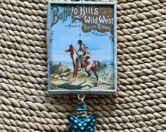 Vintage Buffalo Bill-soldeerhanger, Buffalo Bill-hanger, westerse hanger, cadeau voor haar, omkeerbare hanger, hanger, ketting