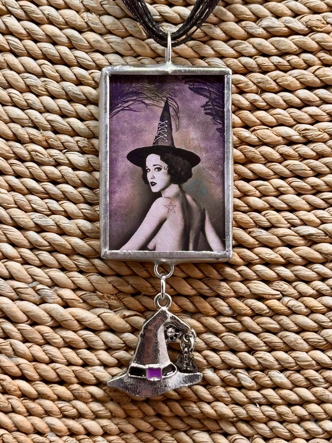 Vintage Halloween Witch Soldered Pendant, Halloween Pendant, Witch and ...