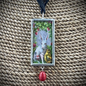 Ciondolo cartolina di Pasqua vintage, Ciondolo saldato coniglietto pasquale, Ciondolo pulcini pasquali, Pasqua, Regalo per lei, Ciondolo reversibile, Collana